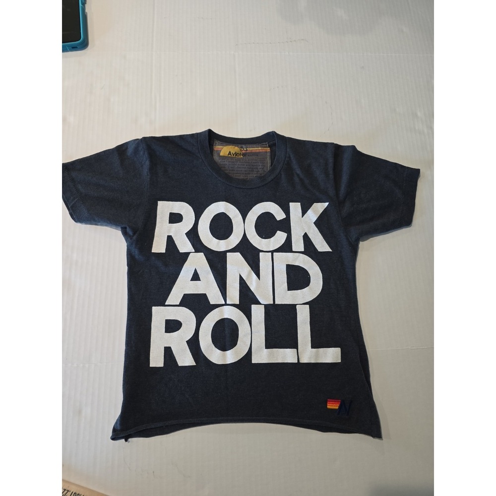 Aviator Nation Rock And Roll Cropped Tee Shirt Women's Extra Small Retro Casual